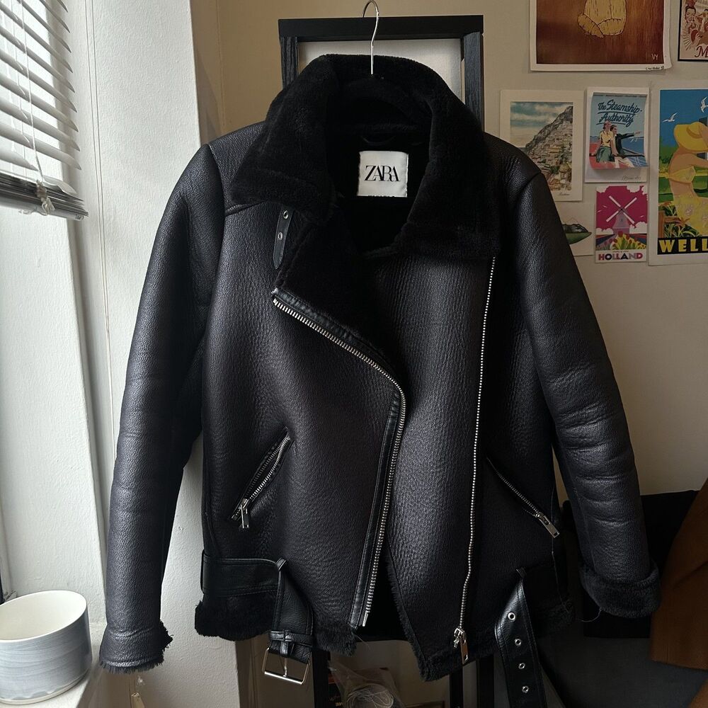 Zara Black Leather Biker Jacket / XS